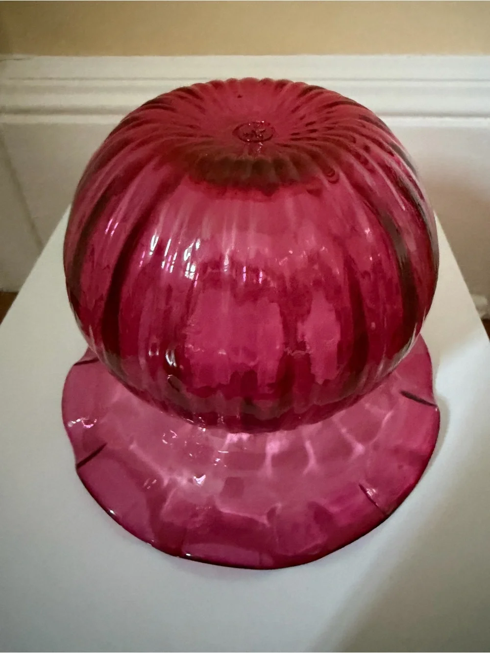 Vintage Cranberry clear glass vases w fluted details. Set of 2